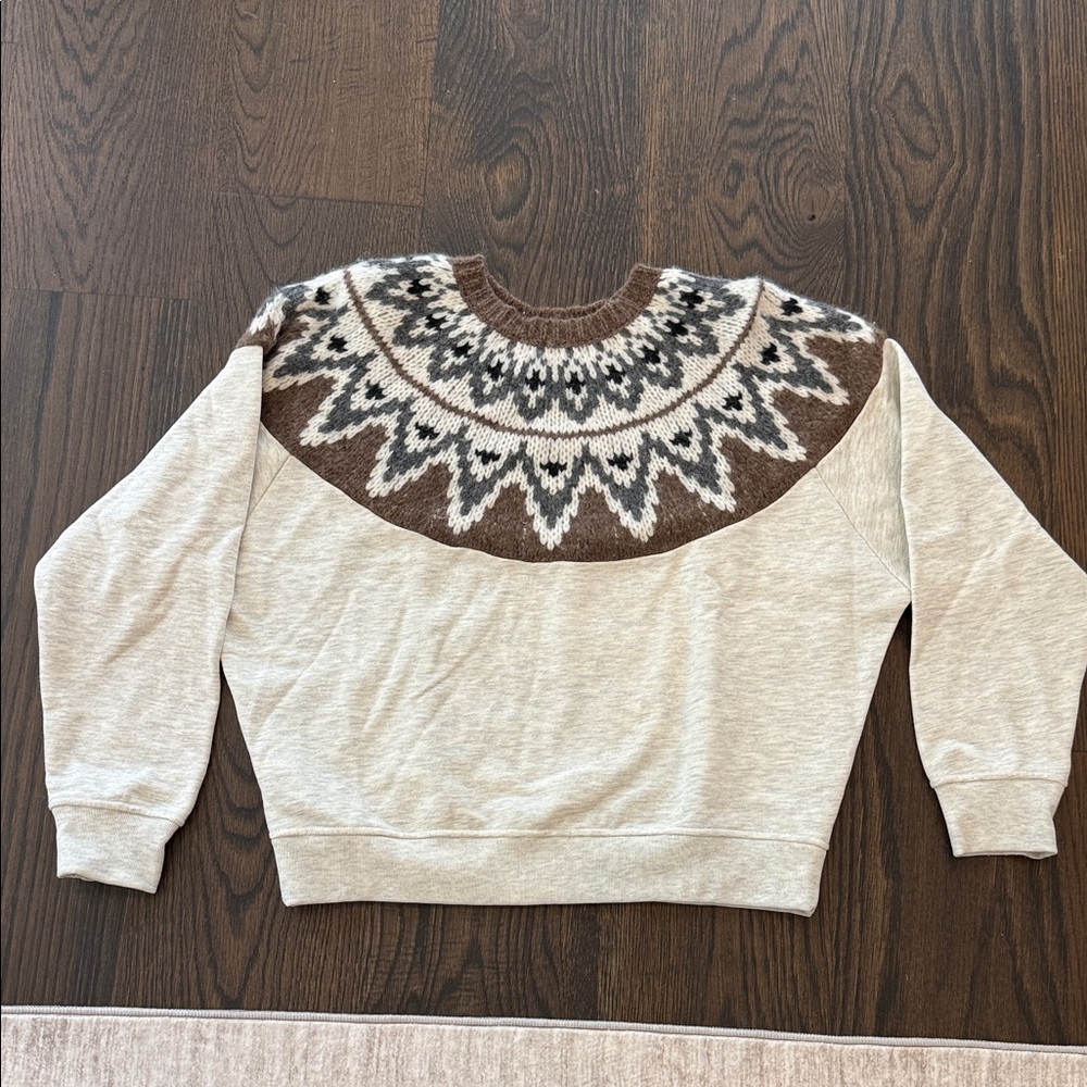 MOTHER Nordic Pattern Crewneck Sweater - Brown, Gray, Cream